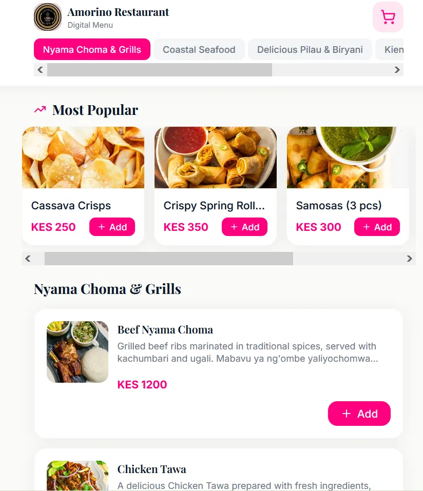 Customer-facing QR digital menu on a phone